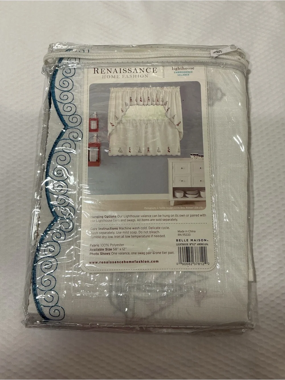 Renaissance Home Fashion White Lighthouse Embroidered Valance